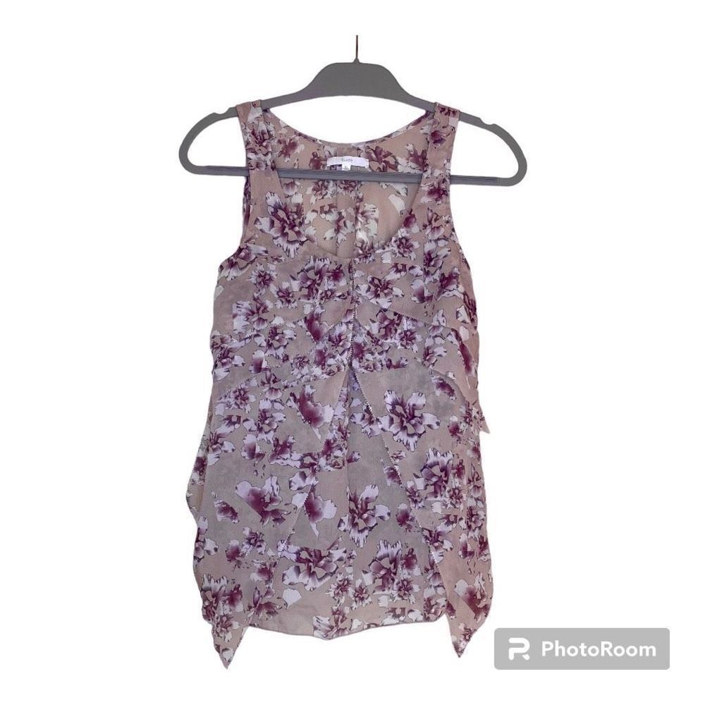 Eliot Fever Dream Silk Floral Scoop Neck Sleeveless Tank Top Purple Gray Size XS